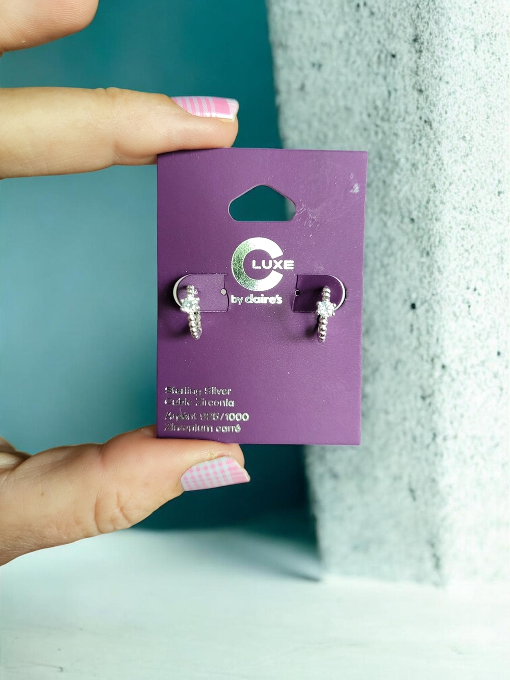 C Luxe by Claire's Sterling Silver CZ Hoop Earrings